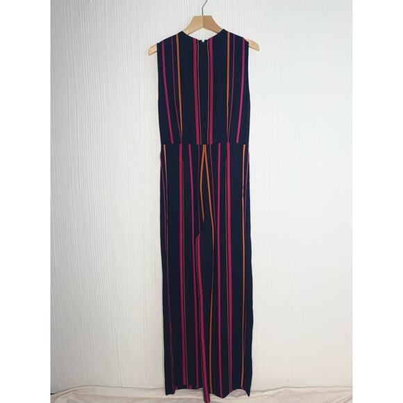 DIANE VON FURSTENBERG Striped Crossover Multicolor Sleeveless Jumpsuit US 8 - Picture 12 of 14